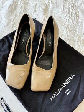 Halmanera Nude Patent Square-Toe Heels
